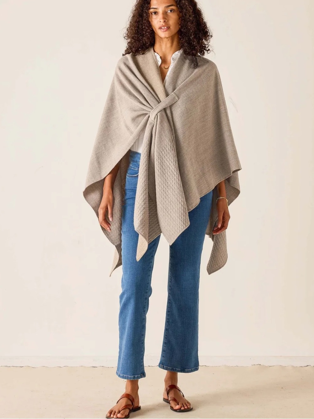 Mersea Modern Travel Wrap One Size Poncho Sweater - Driftwood NWT